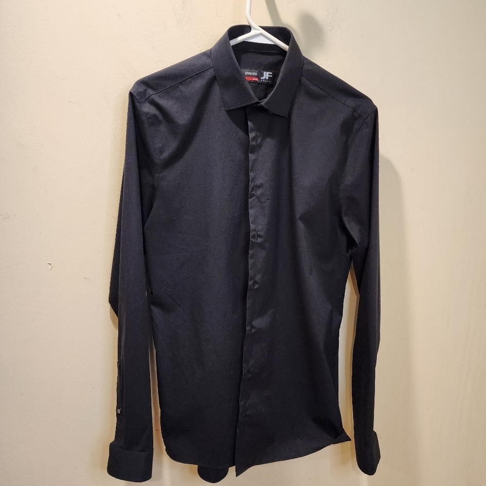 JF  J.FERRAR Men's Black Dress Shirt Long Sleeves and Collar Size M (15/15.5)
